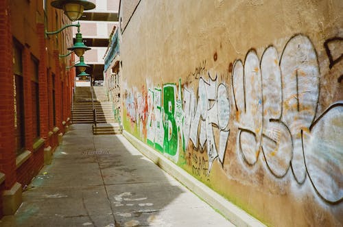 Narrow Alley with Graffiti in Town