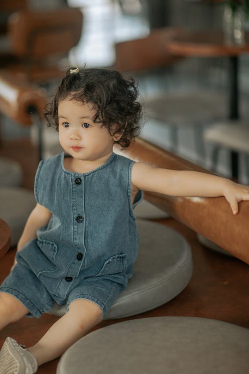 Little Girl in Denim Dress