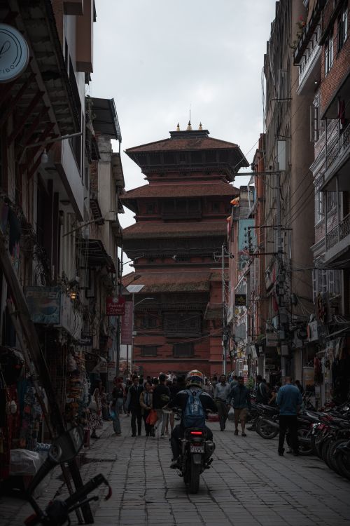 Free Crowded street leading to Nautalle Durbar in Kathmandu, Nepal. Stock Photo