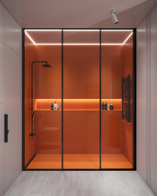 Orange Shower in a Bathroom 