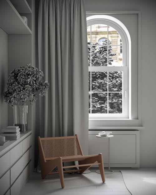 Wooden Chair in a Minimalist Living Room 