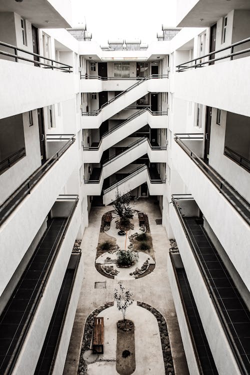 High-angle Photography of Building Hallway