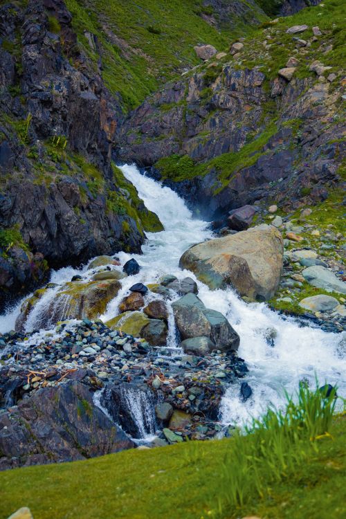 Free Scenic forest stream cascading over rocks in a lush green setting, perfect for nature lovers. Stock Photo