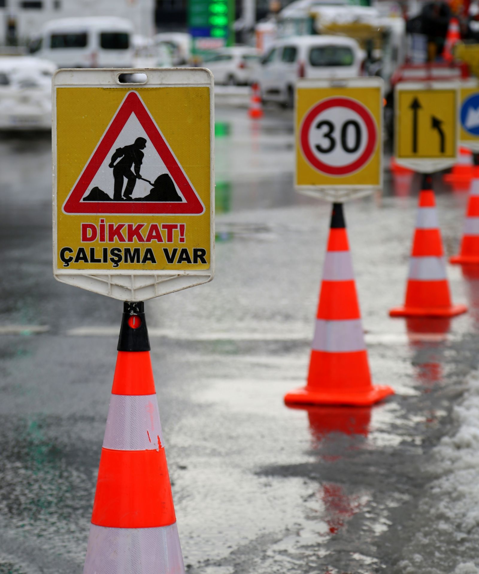 Roadwork warning cones and work zone