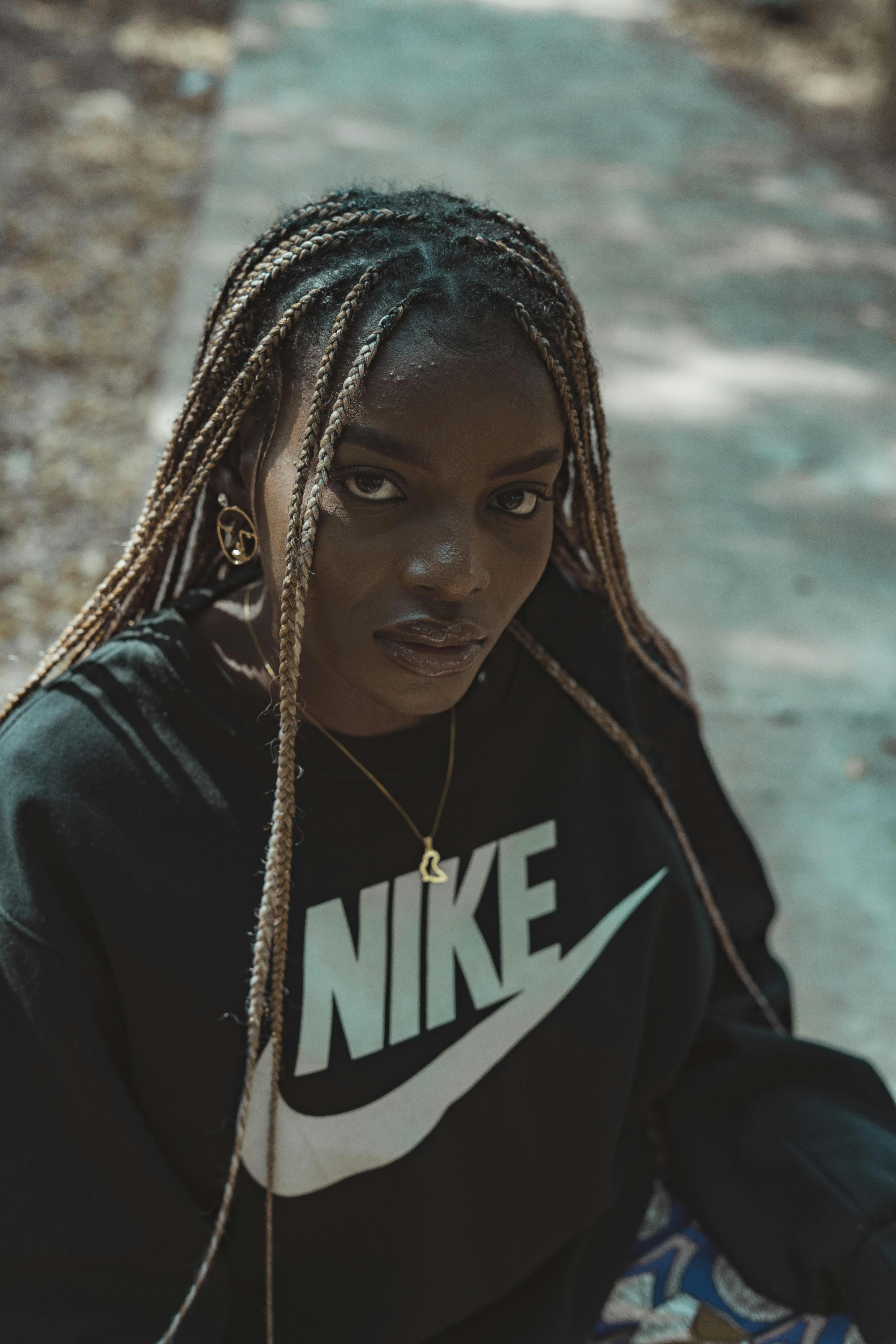 beautiful woman in nike hoodie