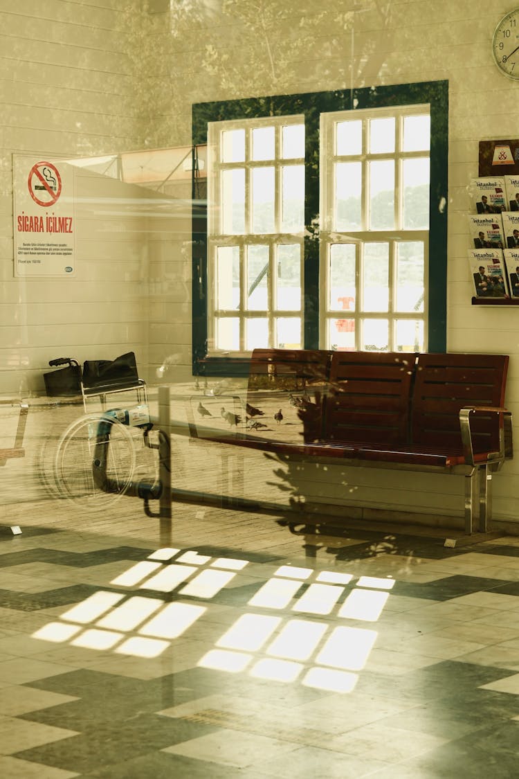 Wooden Bench In A Reception Ward 