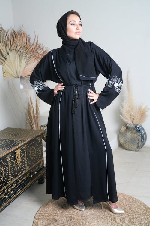 Woman in Black Clothes and Hijab