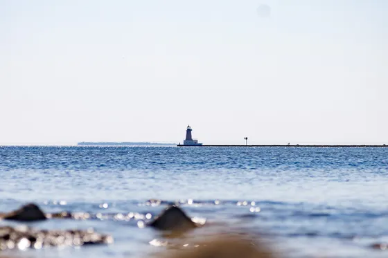 A harbor and lighthouse in Door County, Wisconsin