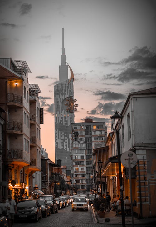 A Street of Batumi with the View of the Technological University Tower