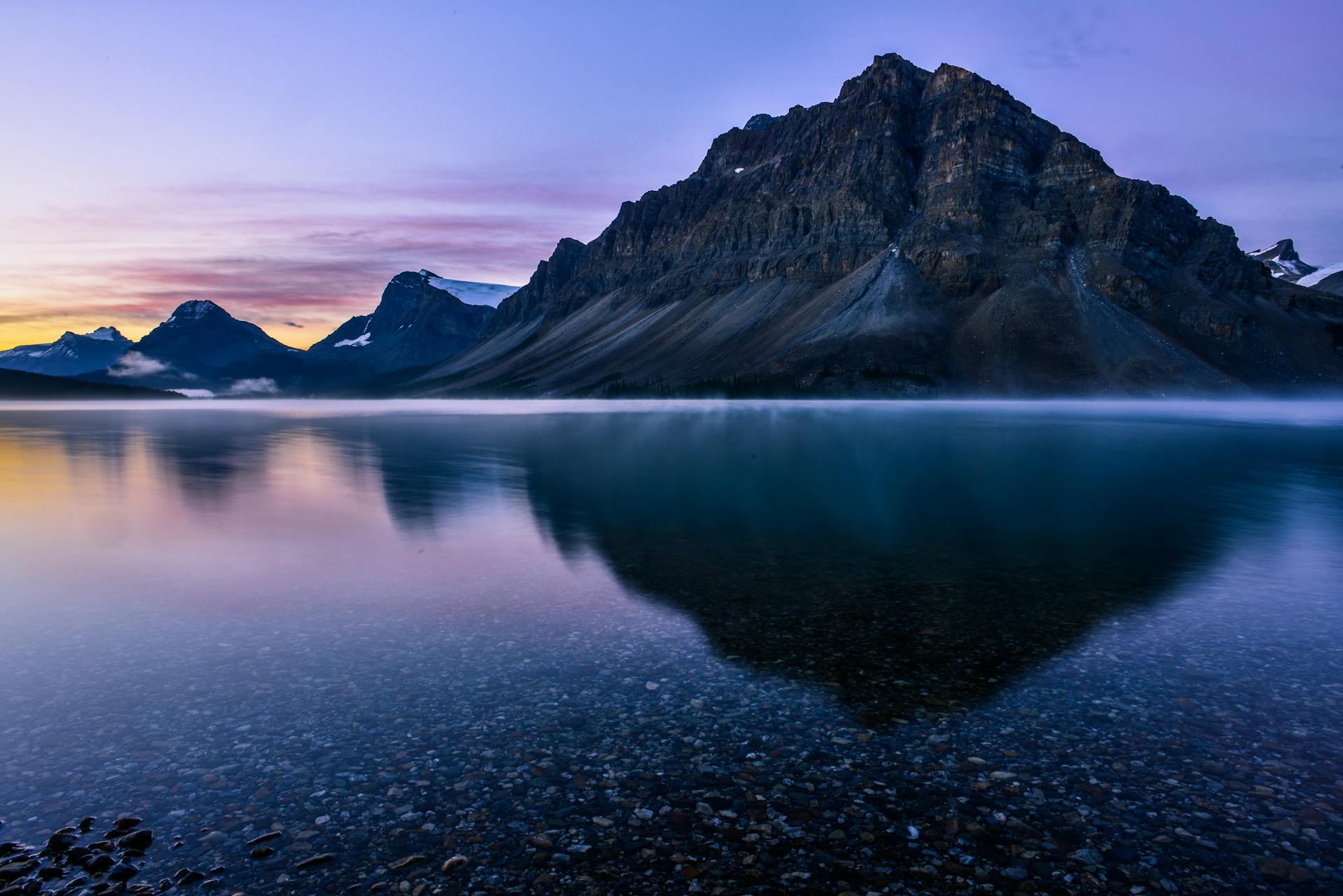 Rocky Hill over Lake in Banff National Park