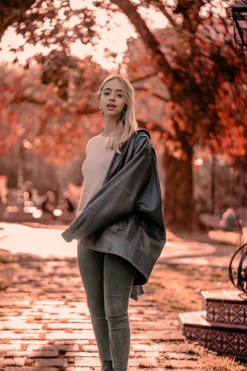 Blonde Woman Posing in Park