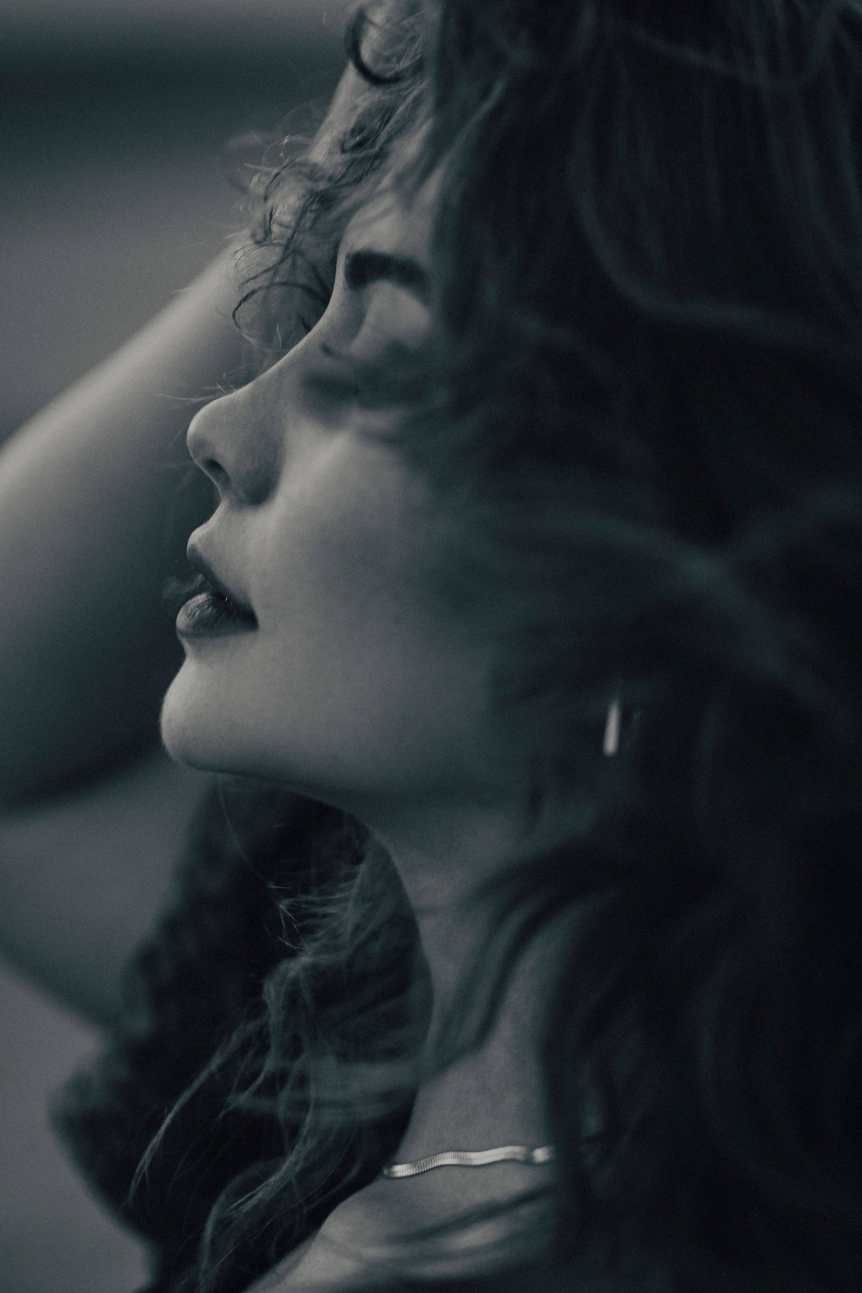 Portrait of Brunette Woman in Black and White · Free Stock Photo
