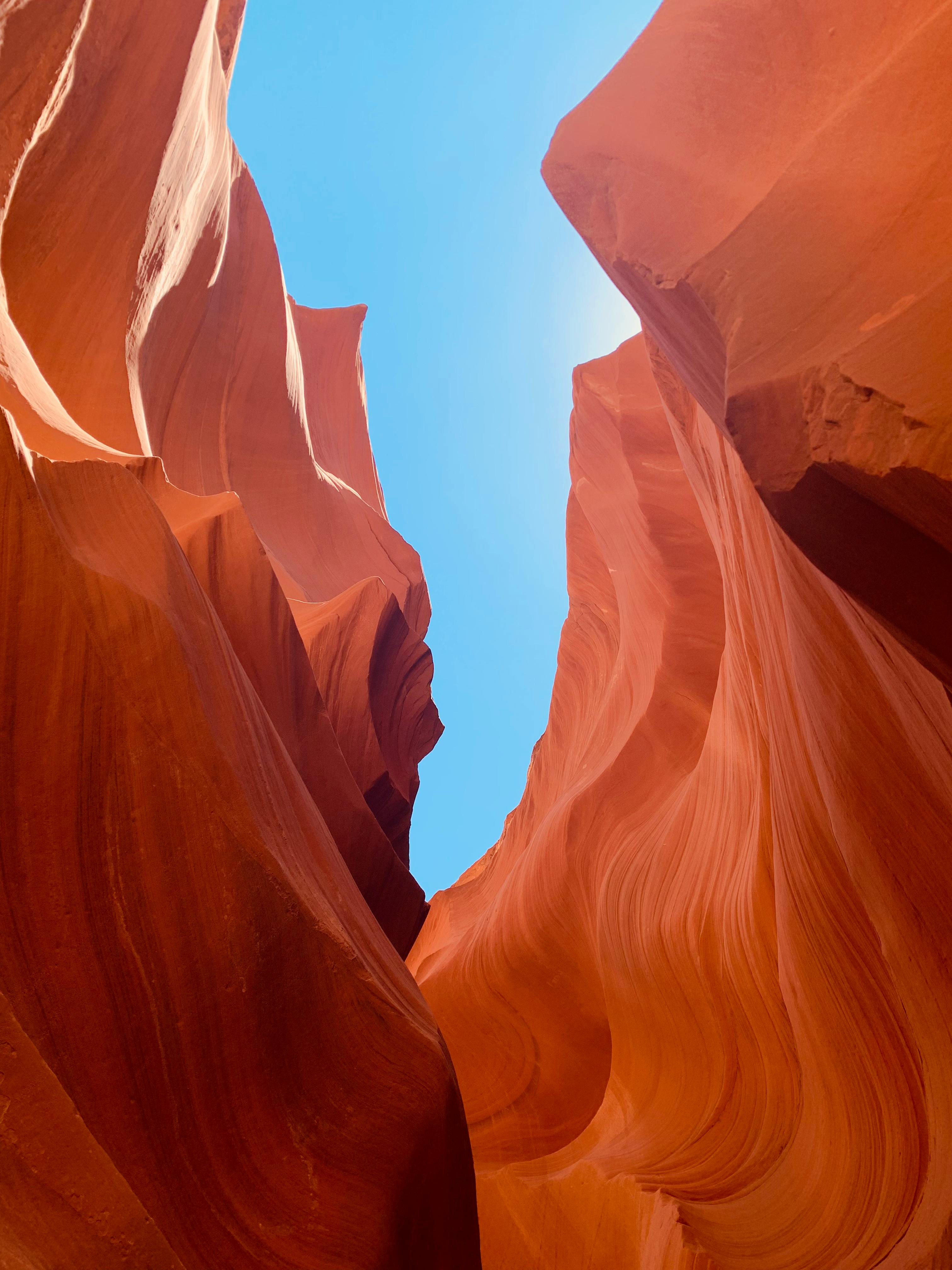 view of the antelope canyon against clear blue sky arizona united states