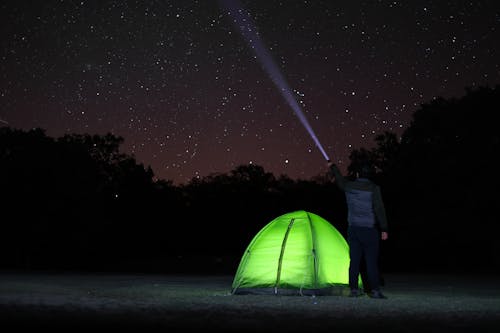 Camping man under the stars