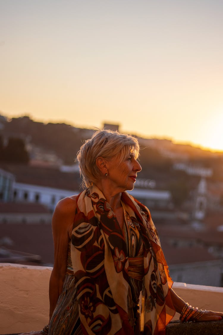 Woman In Dress At Sunset