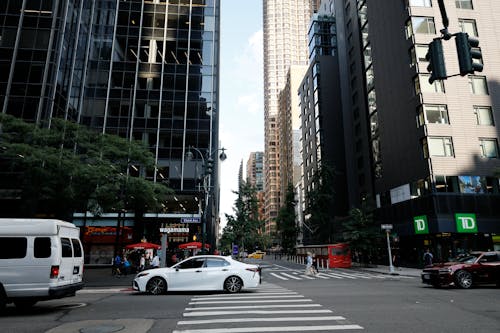 View of a Street and Skyscrapers in New York City, New York, United States 