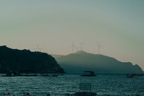 View of the Coast with Cliffs and Wind Turbines 