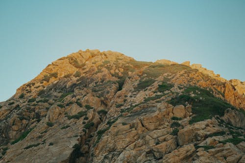 A Rocky Mountain Peak under Clear Blue Sky 