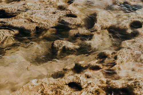 Free Serene view of shallow, clear water flowing over eroded stones in Aracati, Brazil. Stock Photo