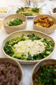 A colorful assortment of vegan bowls featuring vibrant vegetables and grains, shot in high angle.