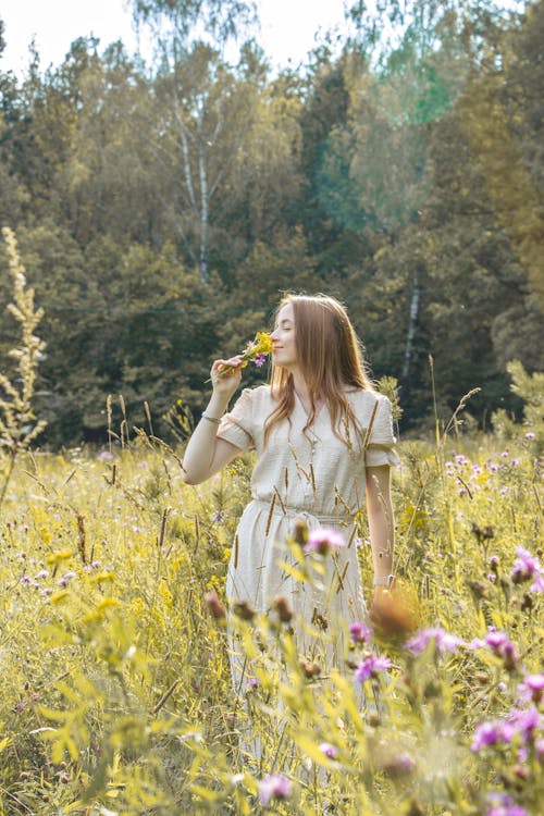 Young Woman Posing on the Meadow in Summer 