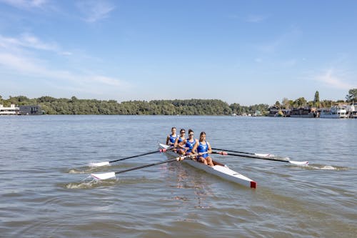 People in a Rowboat on the Sava River in Belgrade, Serbia 