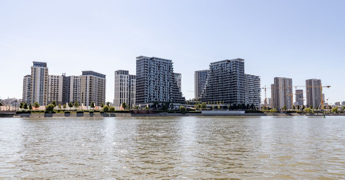 High-rise buildings along the Danube River in Belgrade, Serbia, reflecting urban modern architecture.