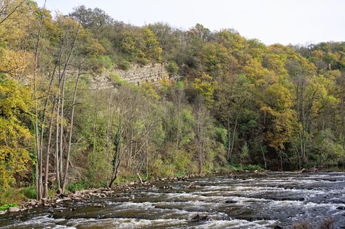 Free Tranquil forested riverside landscape in Meisenheim, Germany during fall. Stock Photo