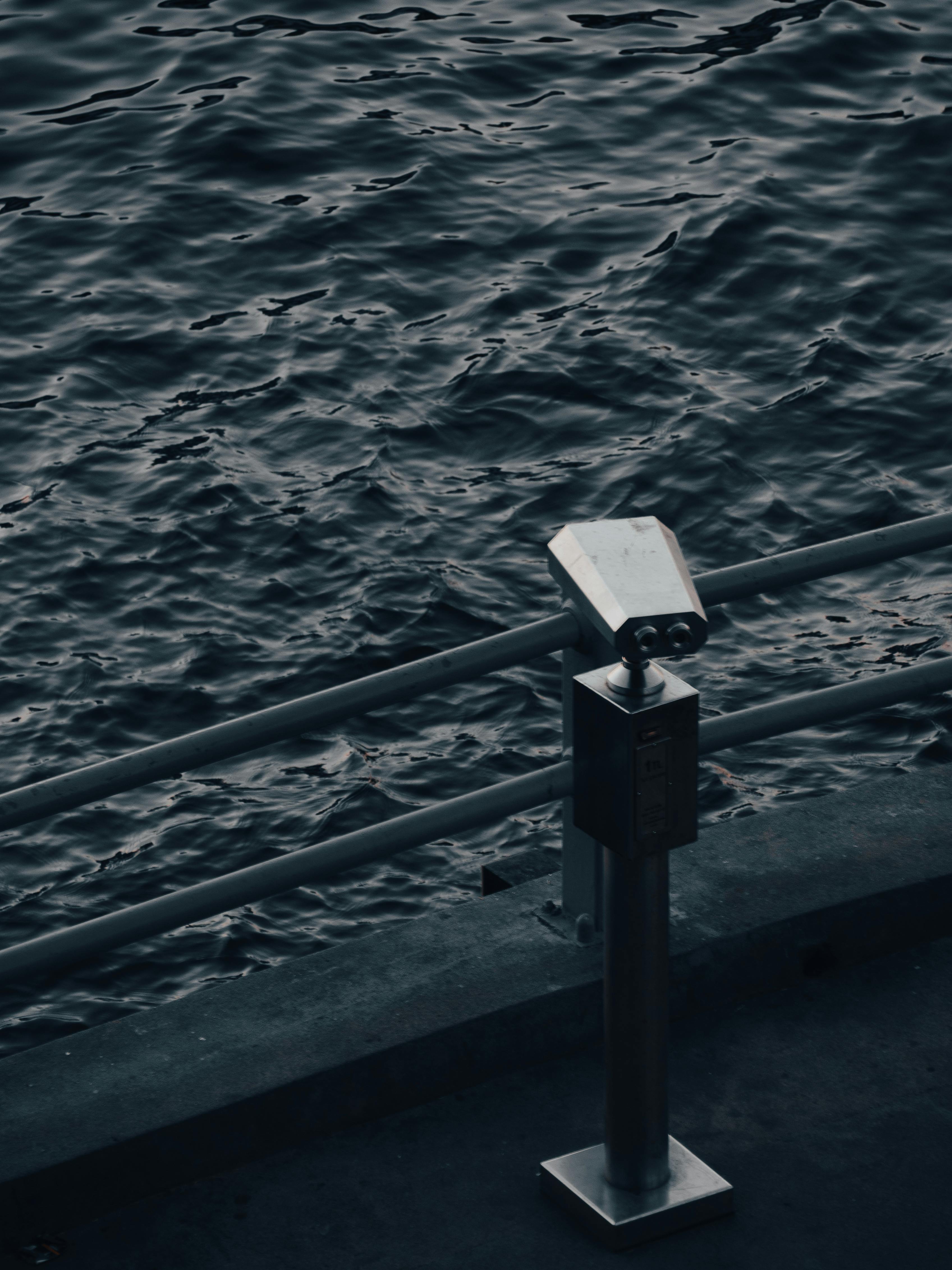 High angle view of a binocular stand by waterfront in Istanbul, Türkiye.