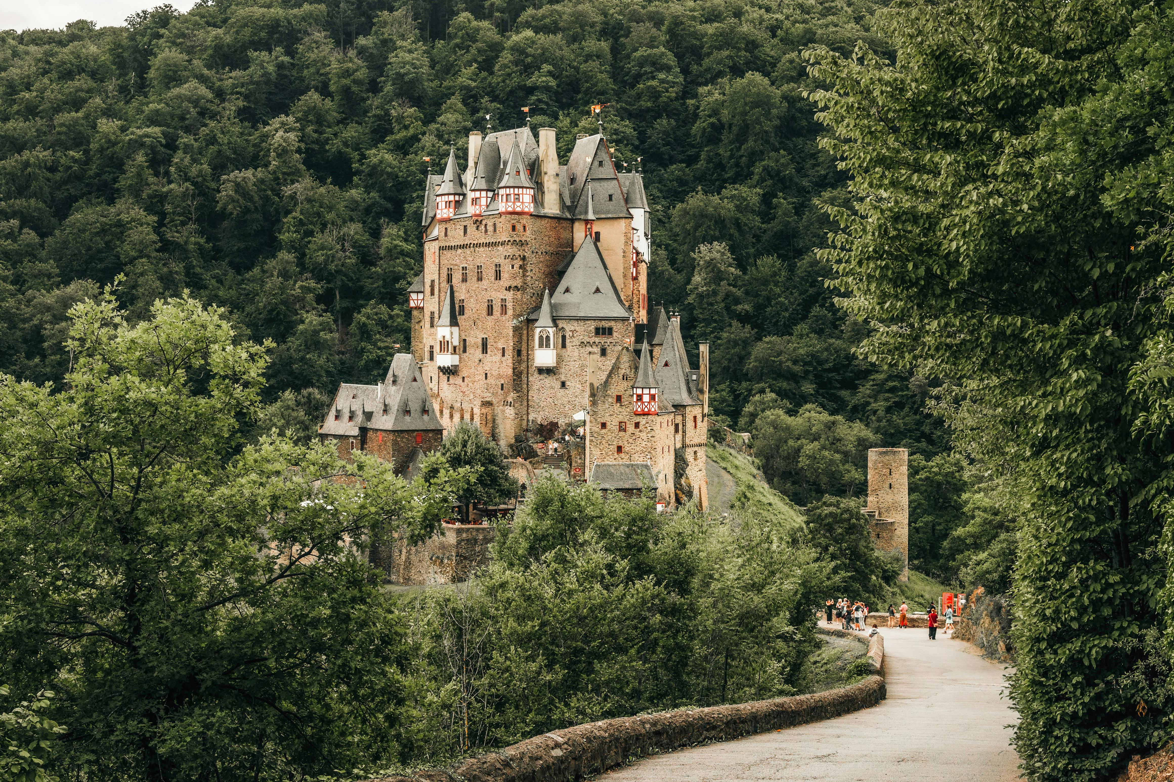 Scenic view of Eltz Castle nestled in lush forest landscape. Ideal for travel imagery. - Castillo Eltz