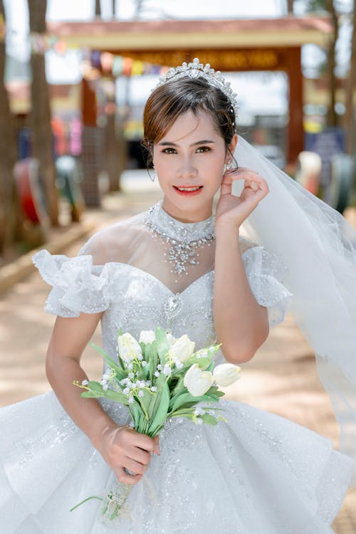 Portrait of Bride with Flowers Bouquet