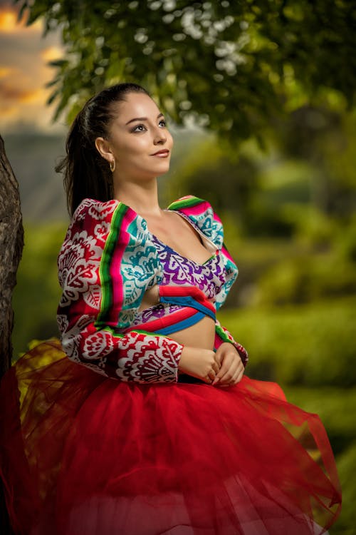 Brunette Woman in Traditional Peruvian Dress