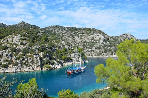 Ship in Bay on Sea Coast