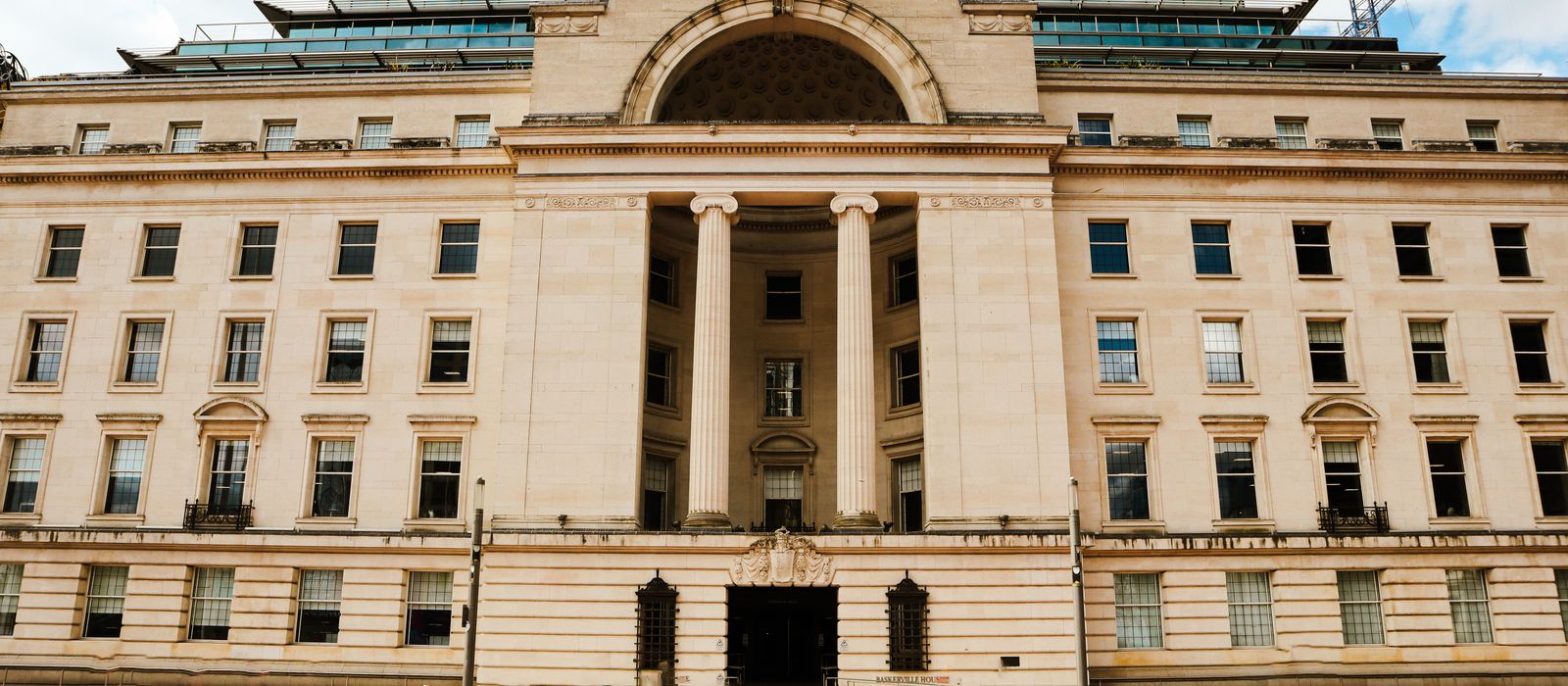 Exterior of Baskerville House, an iconic neoclassical building in Birmingham, UK. — flights from Amritsar to Birmingham