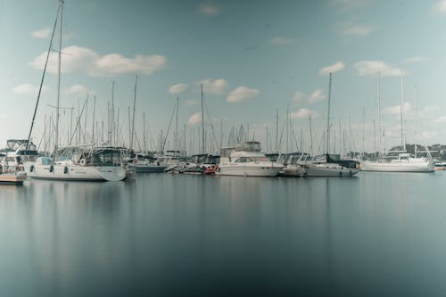 A large number of boats docked in a harbor