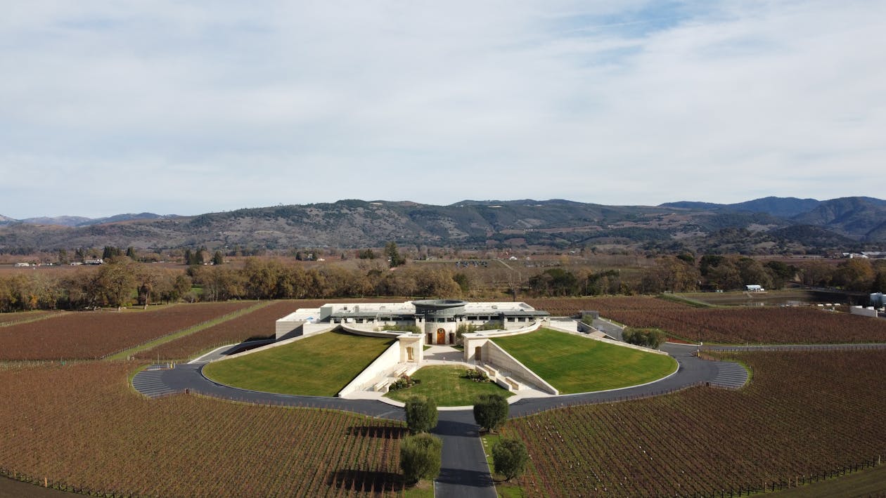 Free Stunning aerial view of Opus One Winery with vineyard landscape in Oakville, California. Stock Photo