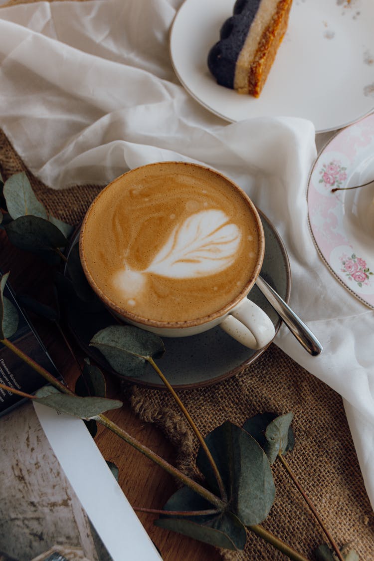 Cup Of Cappuccino And Cake