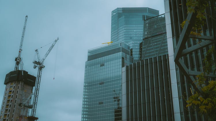 Crane And Skyscrapers In London Downtown