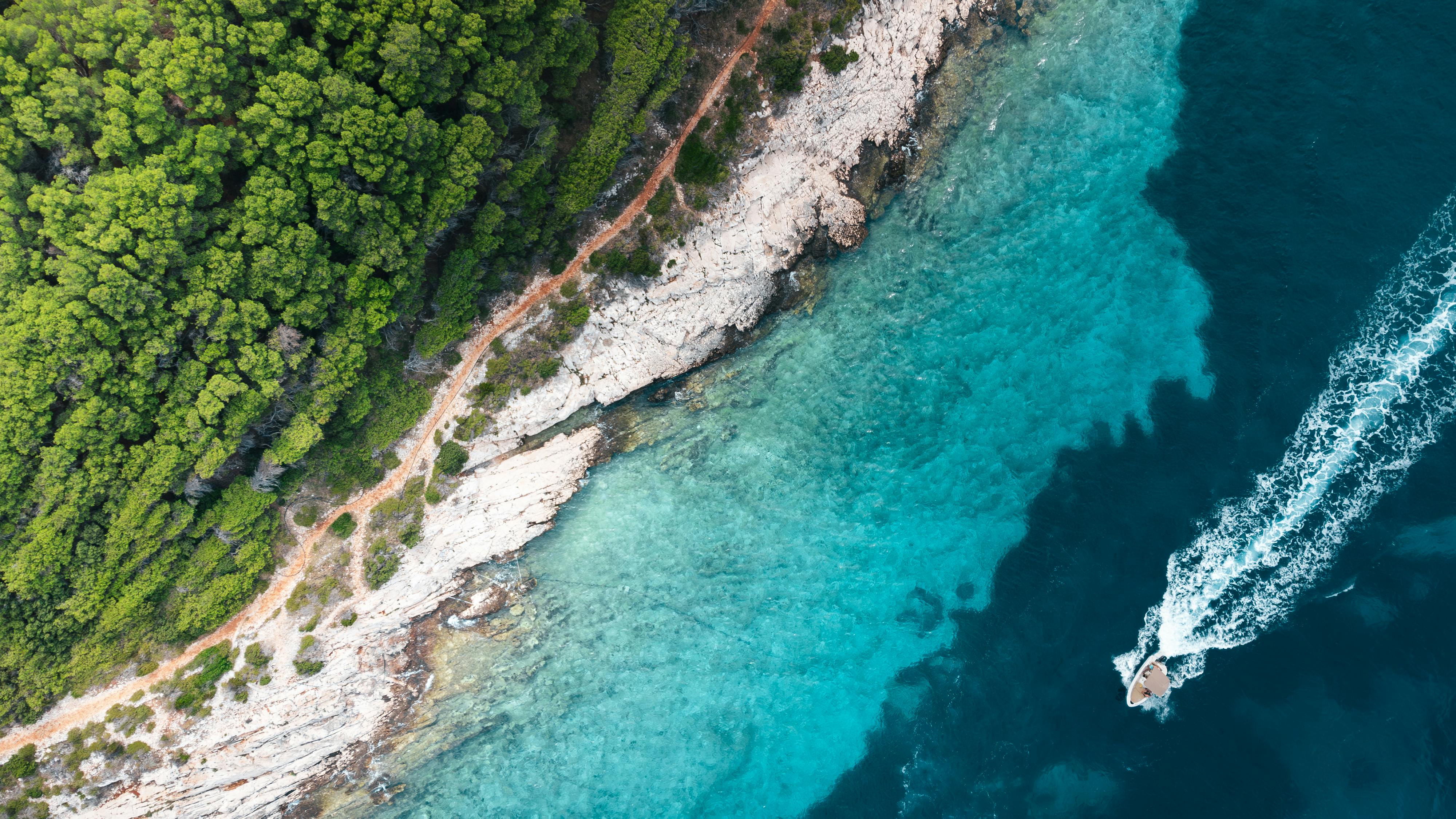 aerial view of a boat on the water