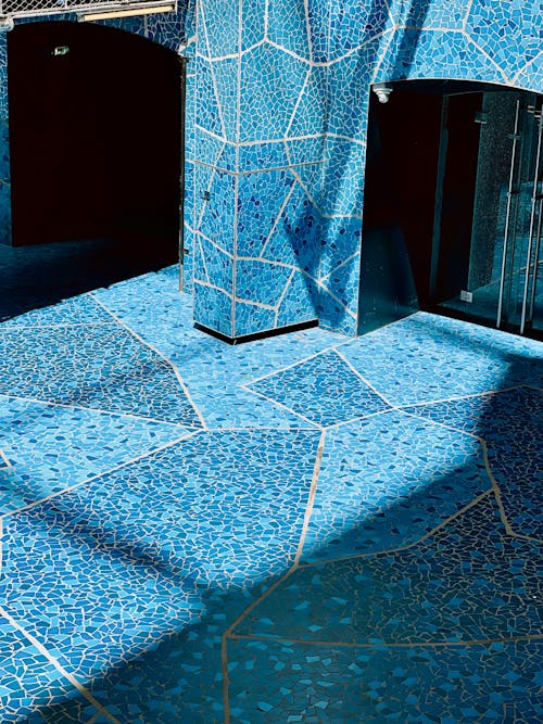 Blue Mosaic Floor and Walls of a Building