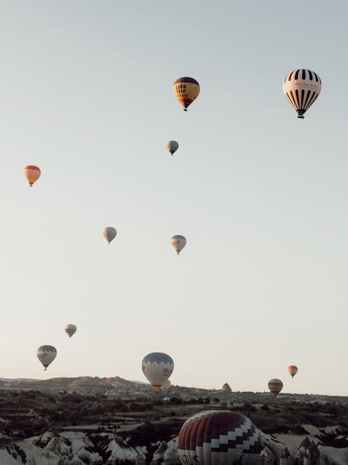 Free Colorful Balloons Flying over Cappadocia, Turkey Stock Photo