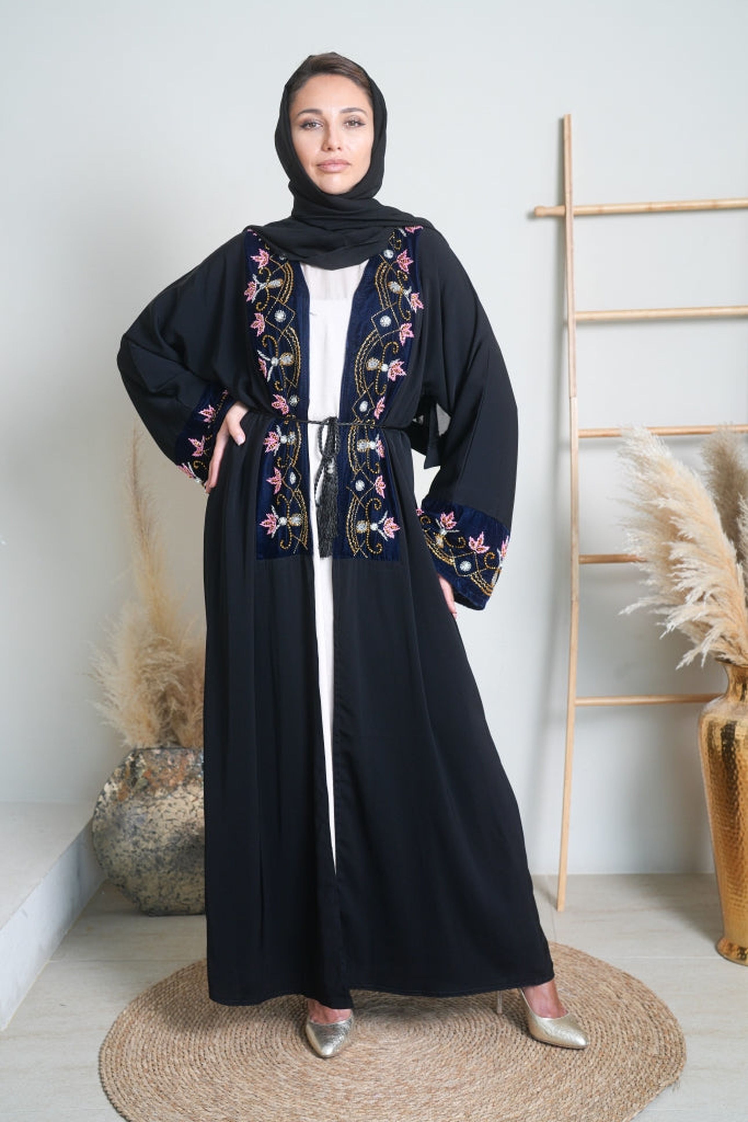 blue and black prom dresses Matching Hijab Set