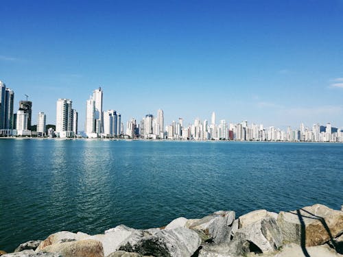 Free Amazing waterfront on modern city on coast Stock Photo