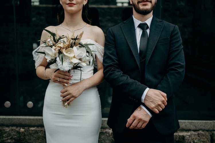 Newlyweds Standing Side By Side