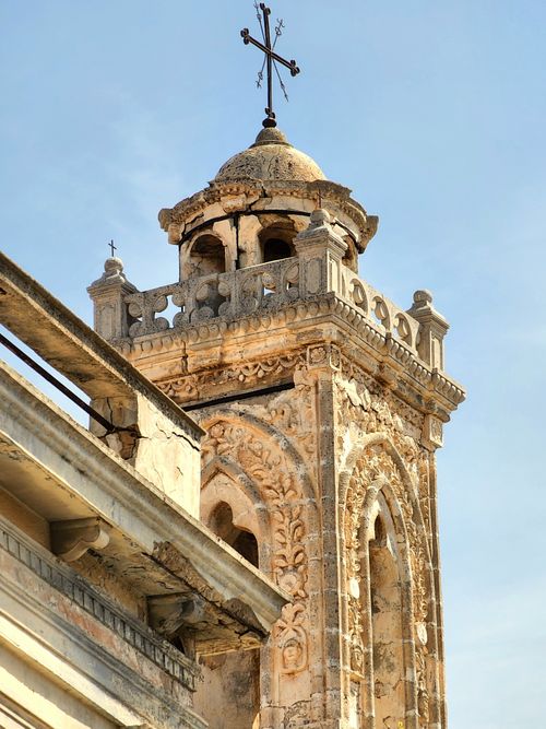 Free Crumbling Greek Orthodox bell tower in Varosha, Cyprus, showcasing historic architecture. Stock Photo