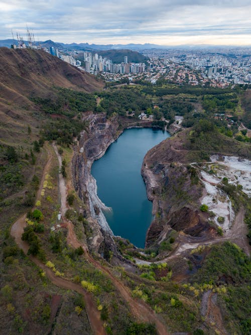 Lake near Hill and City behind