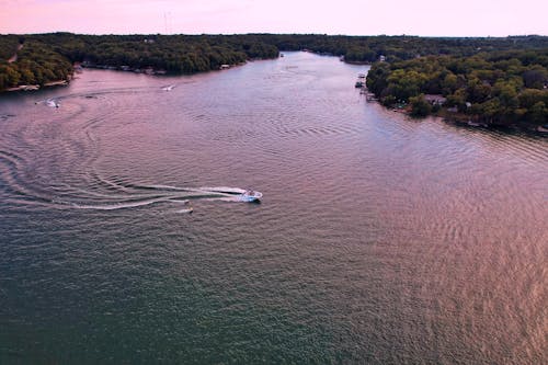 drone çekimi, göl, gün doğumu içeren Ücretsiz stok fotoğraf