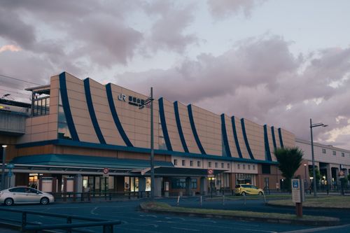 Free Elegant design of Fukuchiyama Station captured at sunset, highlighting its modern architecture. Stock Photo