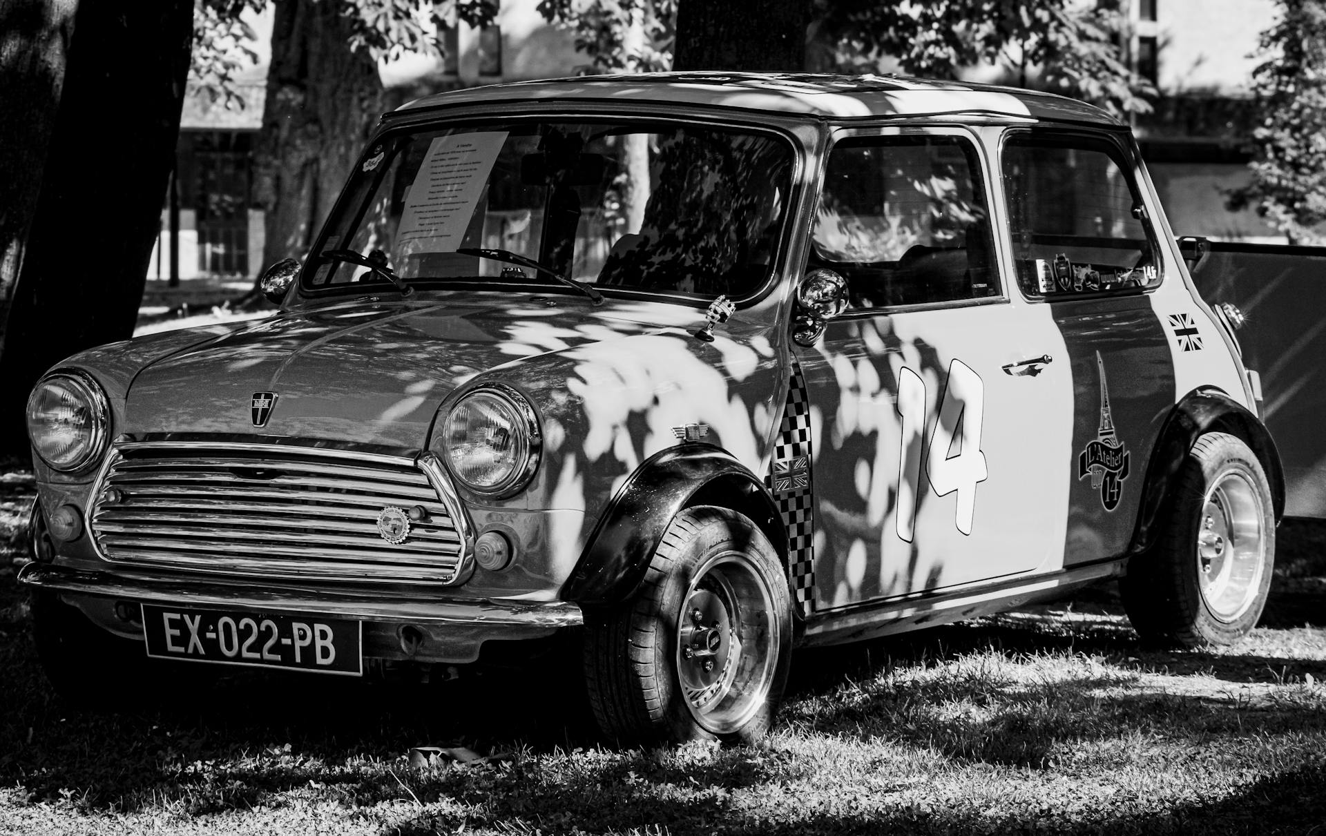 Vintage Mini Car in Black and White