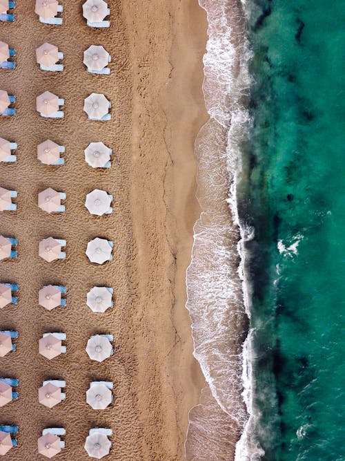 Top View of a Beach with Umbrellas 
